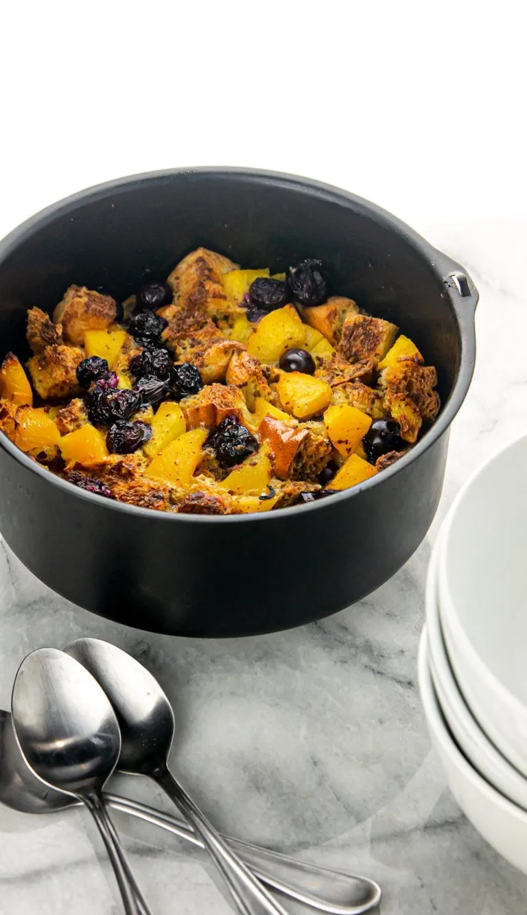 Air Fryer Peach Blueberry Bread Pudding