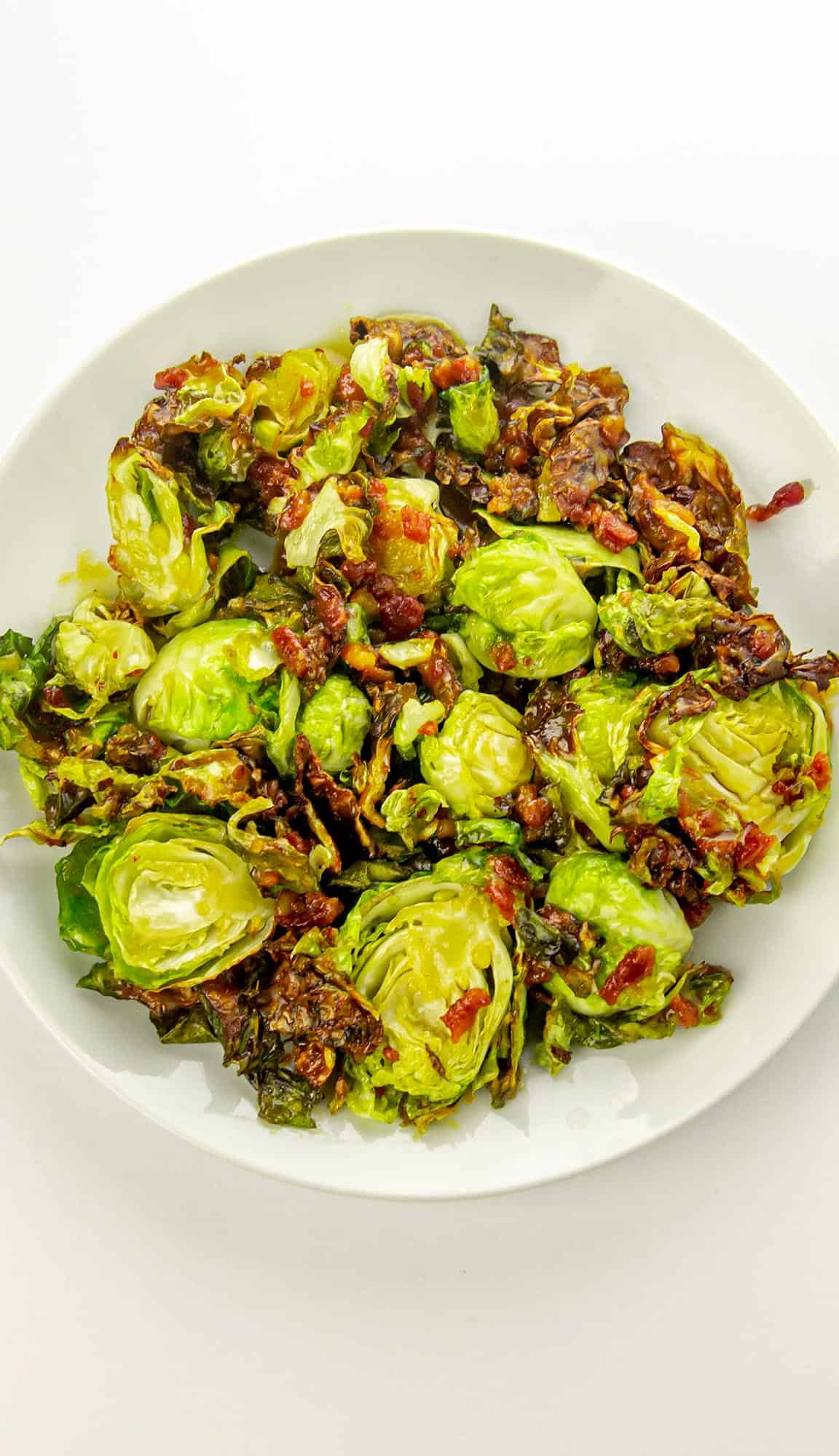 Roasted brussels sprouts with bacon bits and maple glaze