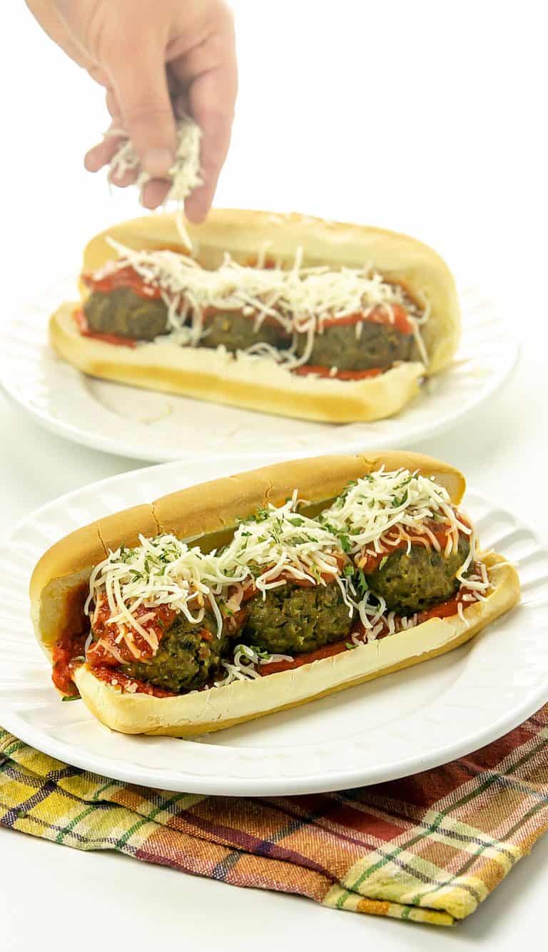 Air fryer pesto and marinara meatball subs