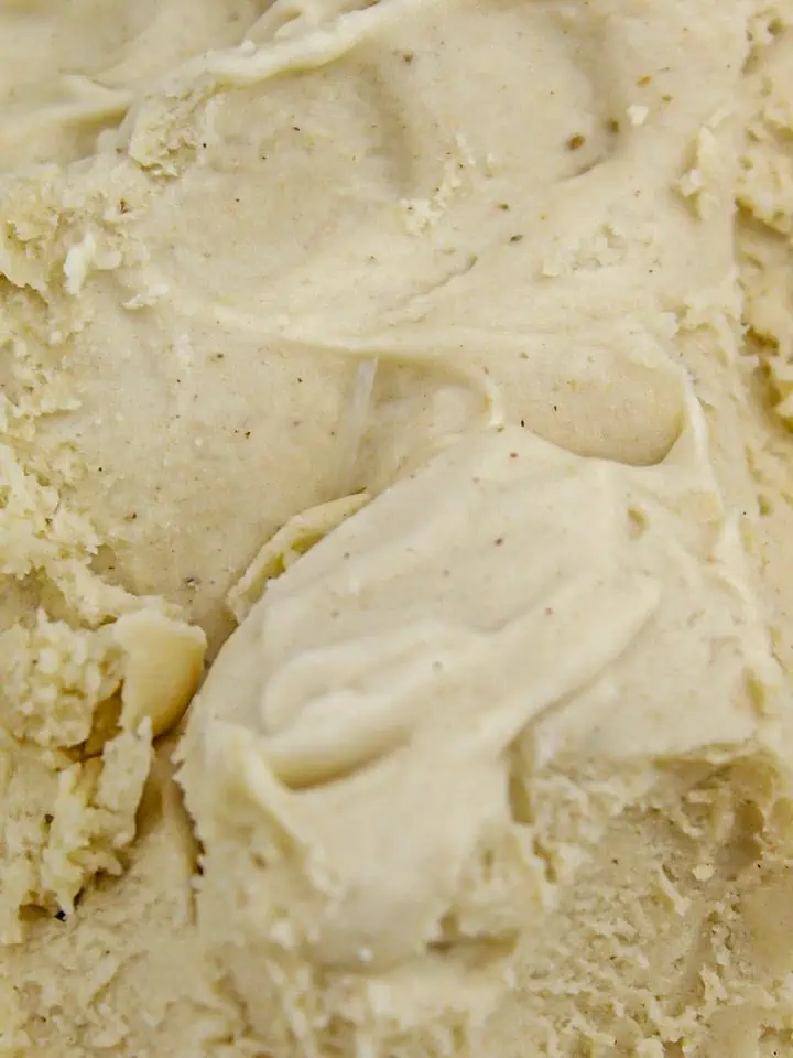 Close-up of creamy, textured, banana ice cream.